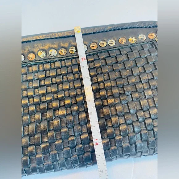 Plantania Genuine Italian Leather Basket Weave Black Wallet/ Wristlet - Picture 6 of 6